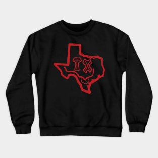 Red TX Eyes Texas Grunge Smiling Face Crewneck Sweatshirt